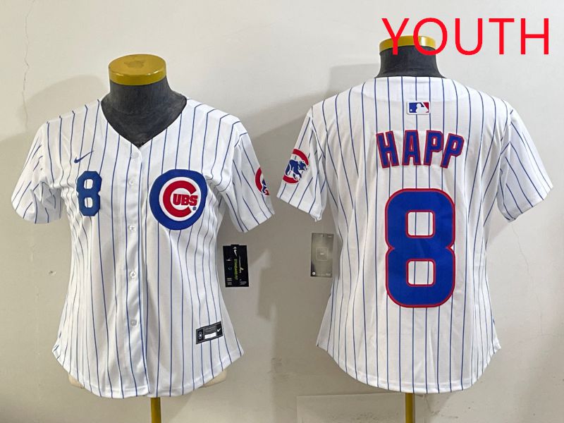 Youth 2025 Chicago Cubs #8 Happ White Stripe Game Nike MLB Jersey style 4->youth mlb jersey->Youth Jersey